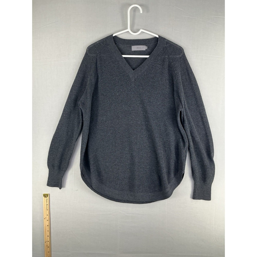 Jolie Women's Gray V Neck Sweater Size S Rib Knit Casual Pullover Top